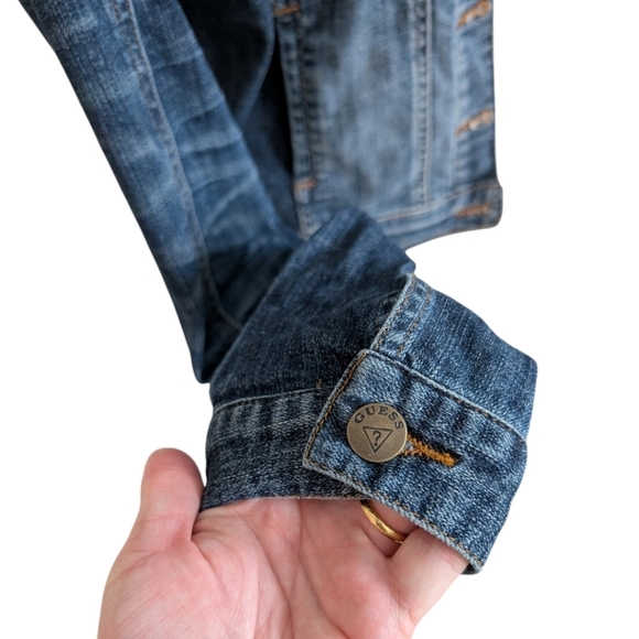 Guess Jean Jacket Vintage Y2K Mid Blue Distressed Flap Pockets Women's Small - Picture 8 of 15
